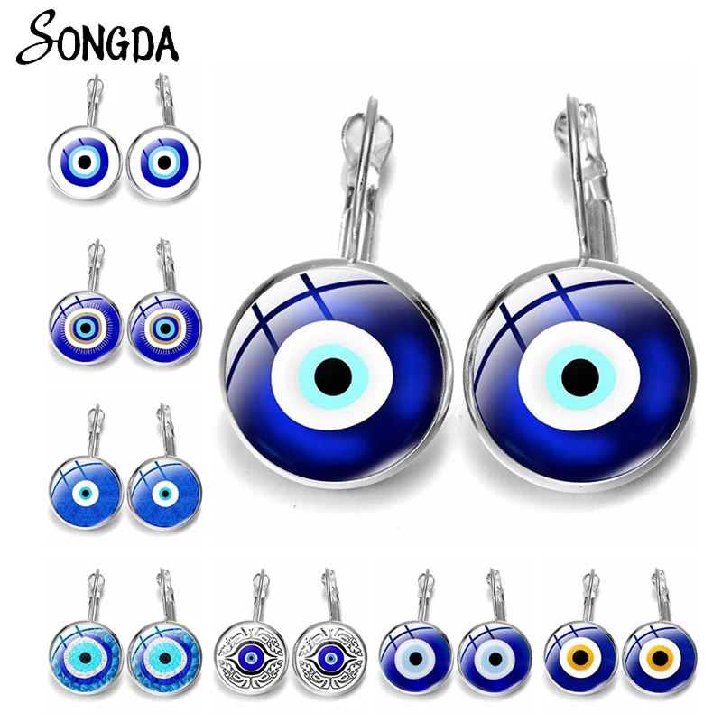 

New Blue Turkish Evil Eye French Drop Earrings for Women Amulet Evil Nazar Eye Charm Hoop Earrings Hook Glass Dome Lucky Jewelry