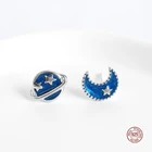 LKO Настоящее серебро 925 пробы милые Вселенная планета Луна серьги-гвоздики для женщин асимметричные милые серьги-гвоздики для женщин ювелирные изделия