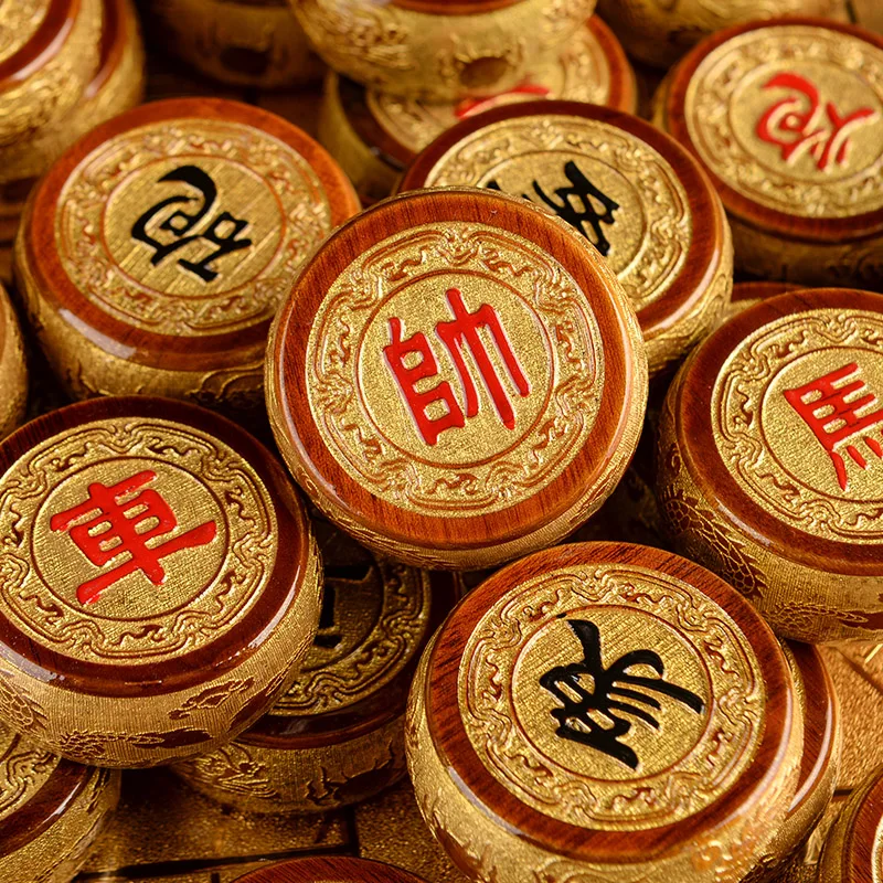 

Large Travel Portable Chinese Chess Set Golden Wooden Xiangqi Chinese Chess Set Luxury Decor Juegos De Mesa Board Games BD50CG