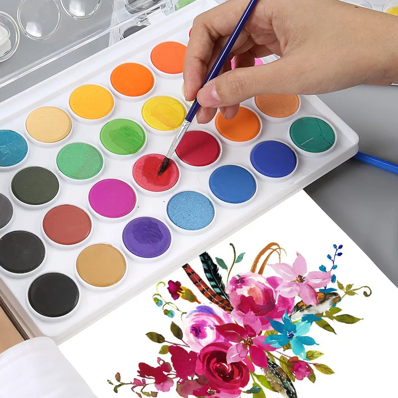 

12/16/18/28/36 Color Beginners Getting Started Solid Watercolor Pigment Powder Set Art Painting Solid Watercolor Send Brush