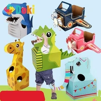 doki toy 2022 new childrens toys to wear dinosaur papery box diy handmade paper dinosaur toys kindergarten performance clothing
