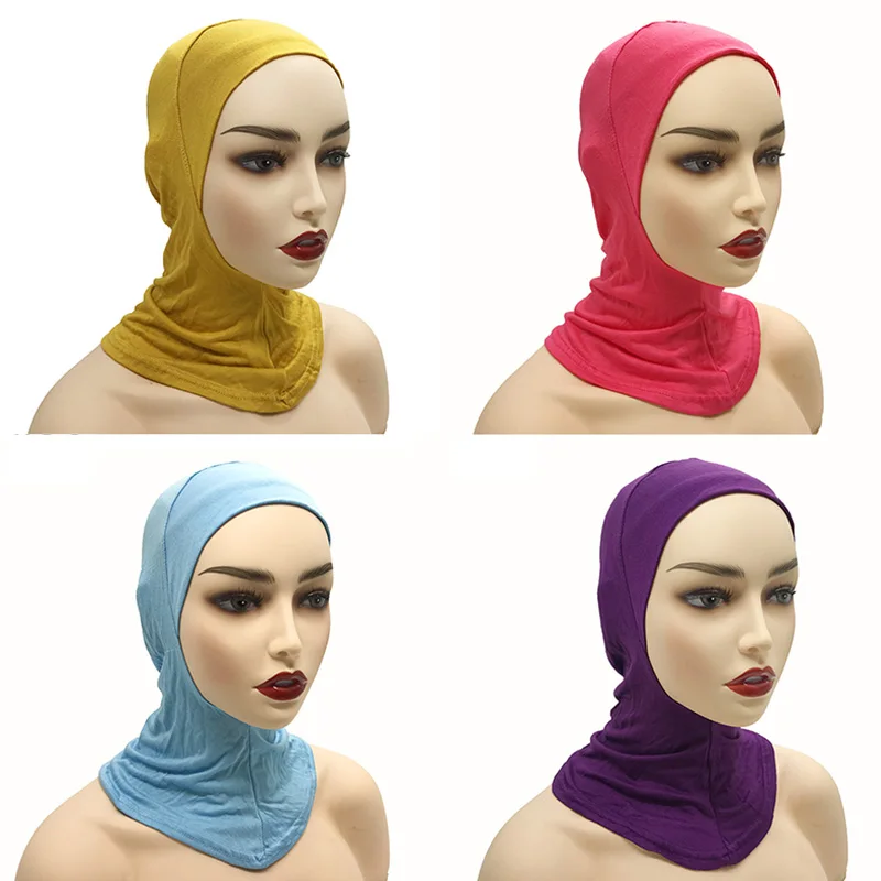 

Однотонная эластичная мусульманская шапочка-тюрбан для женщин с полным покрытием, внутренняя стандартная Шапочка-шарф, Повседневная дышащ...