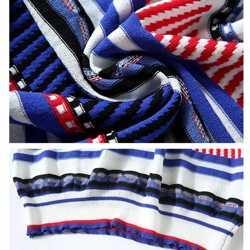 

Vogue Diamond Prints Skirts Suits Women Sets Two Pieces Elastic Knitted Striped Tops&Elegant Pleated Skirt Ladies Work Sets 2020