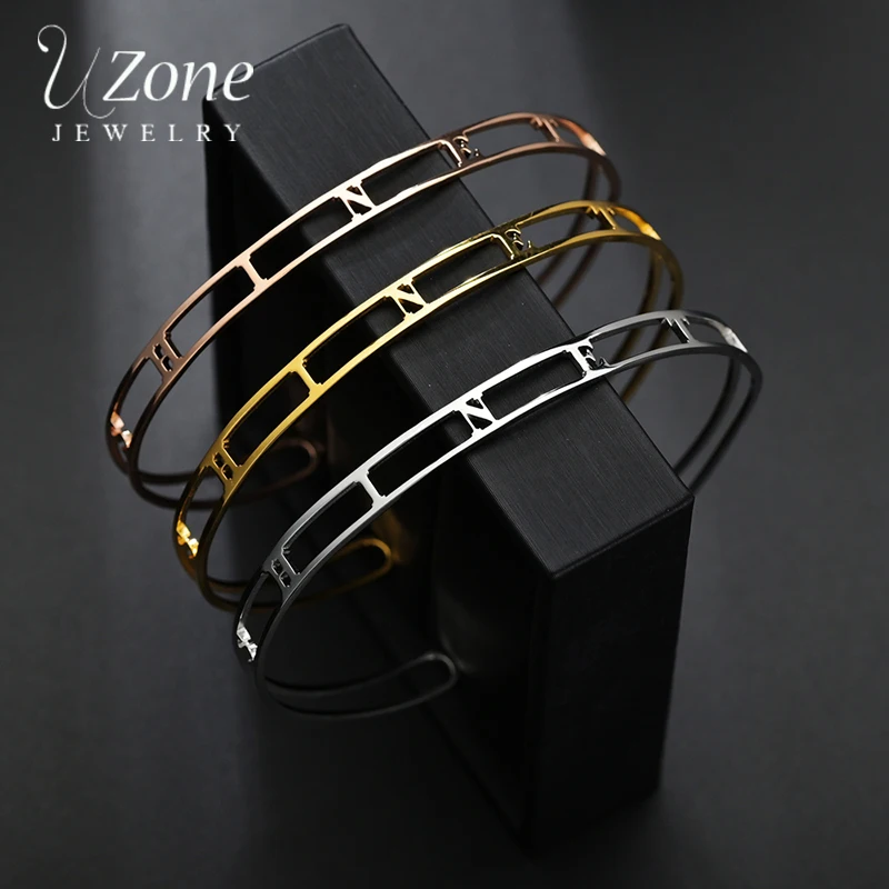 UZone полые пользовательские буквы имя браслеты из нержавеющей стали