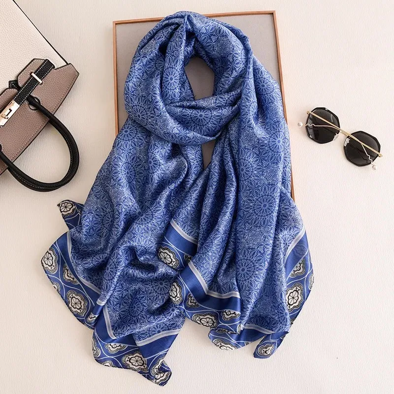 

New style Chinese quality silk Spring summer autumn and winter lady beach silk fashion print shawl women beautiful Head scarf