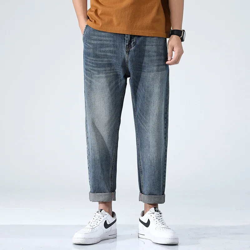 Men's Loose Jeans Fashion Nine-point Pants All-match Straight-leg Harem Pants Trendy Streetwear Men's Clothing Мужские джинсы