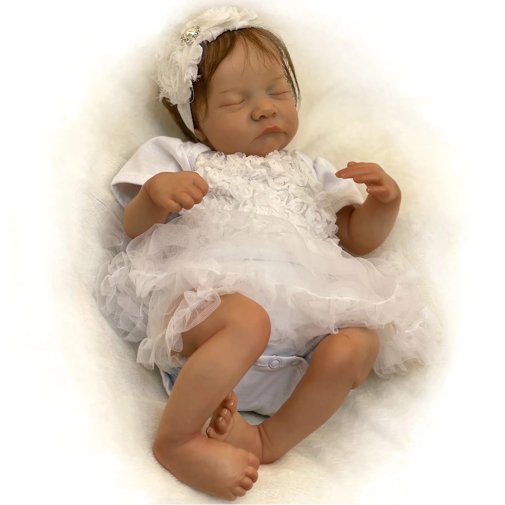 

16" Hand-Drawing Reborn Baby Doll Lovely snow-white floral skirt Muñeca renacimiento