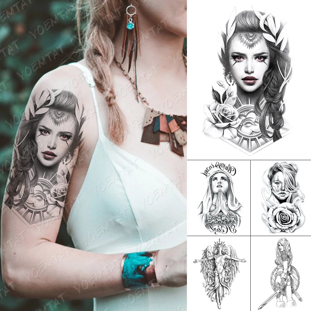 

Waterproof Temporary Tattoo Sticker Gypsy Divination Girl Flash Tattoos Beauty Portrait Angel Body Art Arm Fake Tatoo Women Men