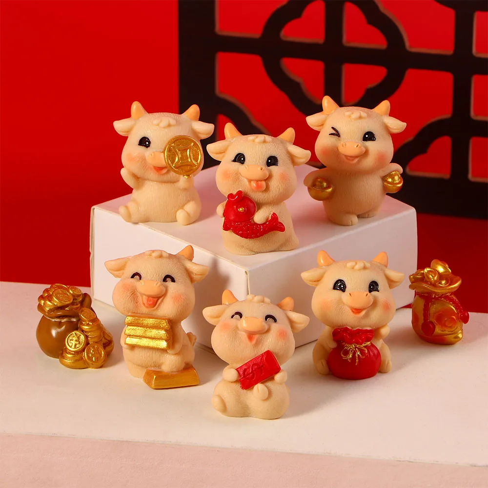 

Year Of The Ox Creative Cute Animal Cow Resin Crafts DIY Fairy Garden Micro Landscape Ornament New Year Gifts Home Decor