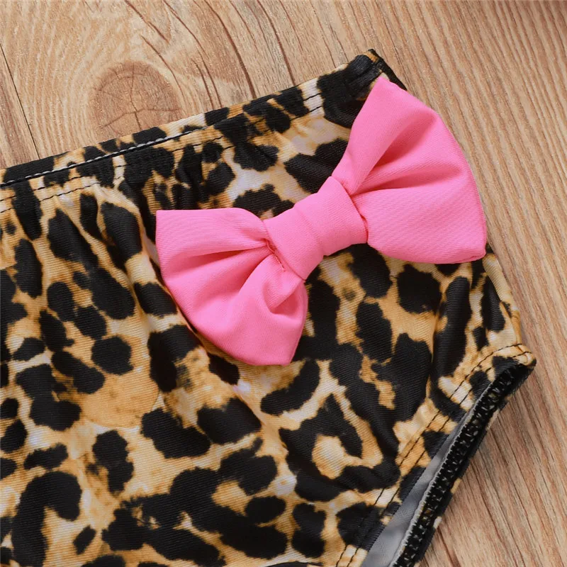 

Baby Clothes Set Summer Kids Baby Girl Oblique Shoulder Leopard Bowknot Bikini Set Swimwear Swimsuit Casual Split Bathing Suit