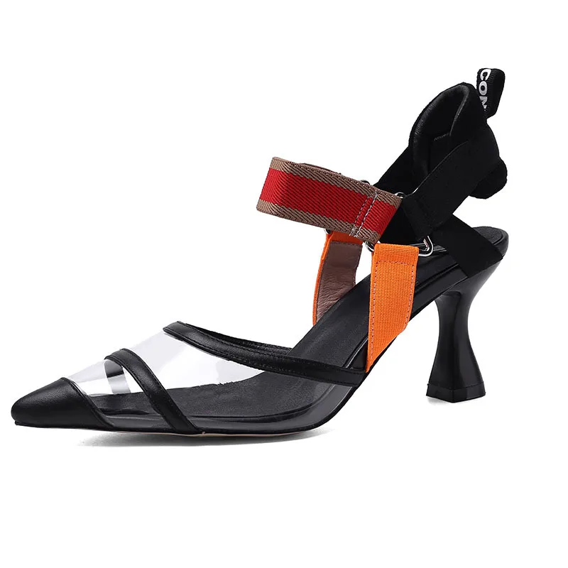 

2020 spring and summer new star pointed fairy style high heel leather high heel color matching cool shoes