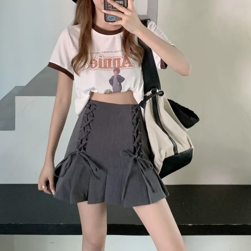 

2021 summer new lace high waist skirt short skirt college pleated skirt female a-line thin skirt Cute slim mini skirt women's