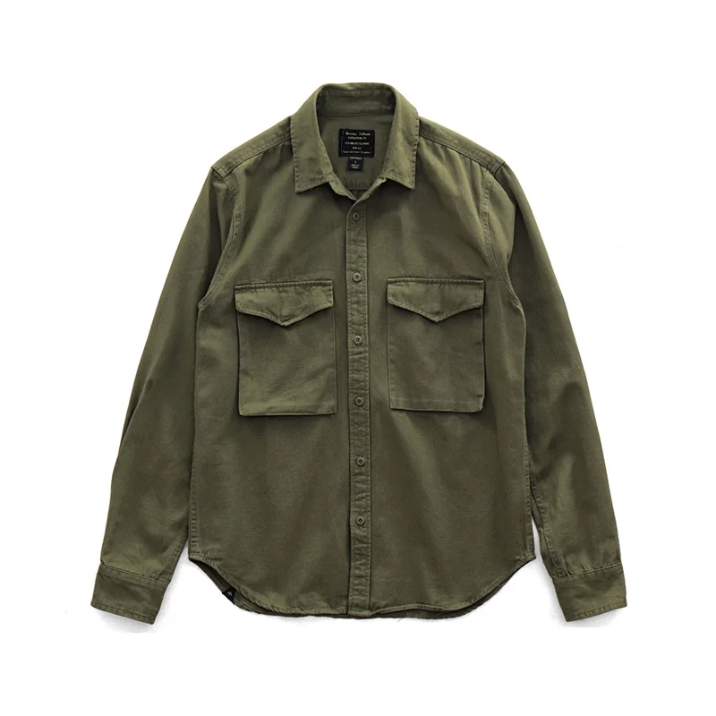 Рубашка мужская хлопковая с длинным рукавом двойным карманом желтая в стиле