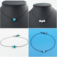 fashion green blue turquoises pearl charms choker necklace on leather cord for women handmade choker jewelry gifts