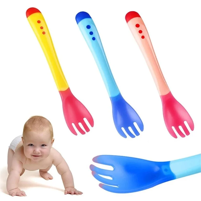 

1Pcs Candy Color Soft Baby Feeding Tools Infant Feeding Gardets Temperature Sensing Spoon Fork Toddler Flatware Kids Fork