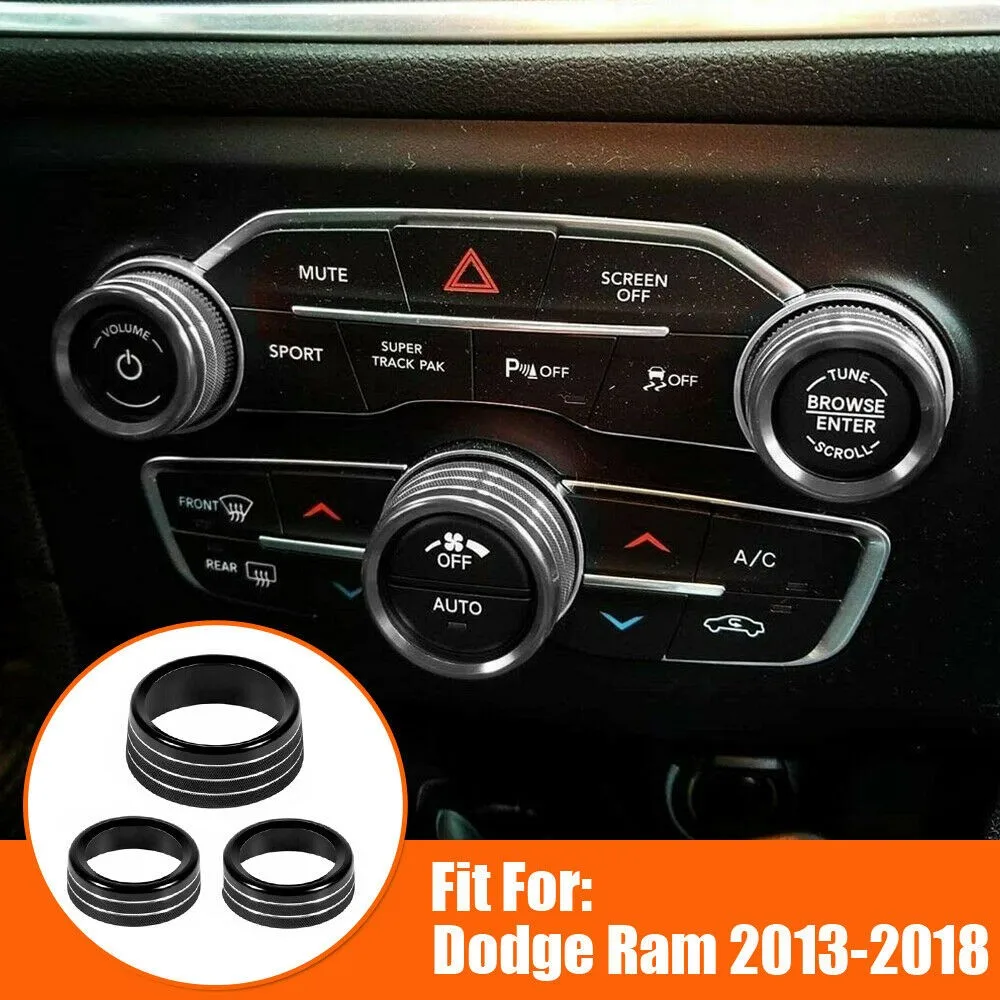 

For Dodge Ram Switch Button Ring Trim Knob Covers Switch 2013-2018 3pcs BLACK