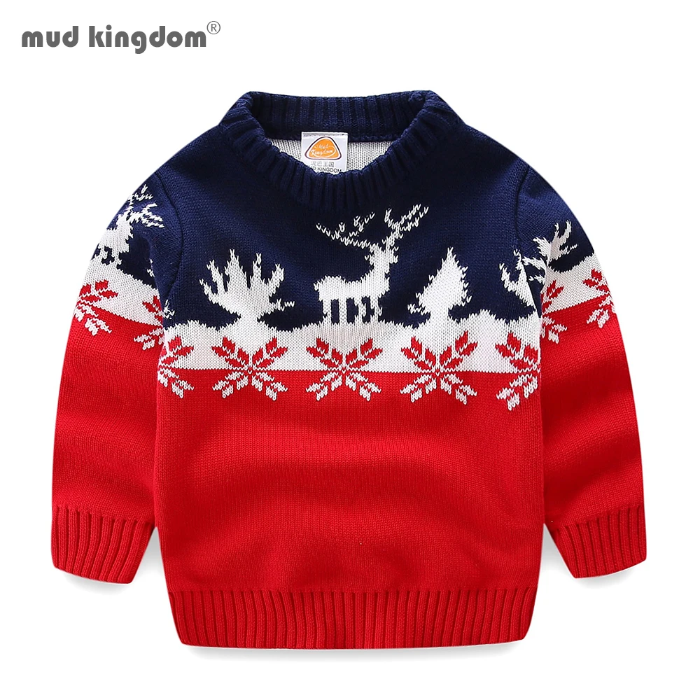 Mudkingdom Cute Kids Christmas Sweater Elk Autumn Winter Cotton Pullover Knit Warm Boys Girls Sweaters for Children Clothes
