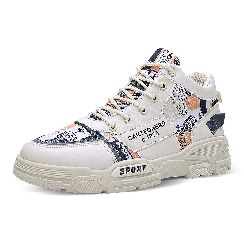 

Thick-soled Color Matching Increased Men's Shoes for Fall/winter 2021 New Mid-cut Leather Sneakers Zapatillas Deportivas Hombre