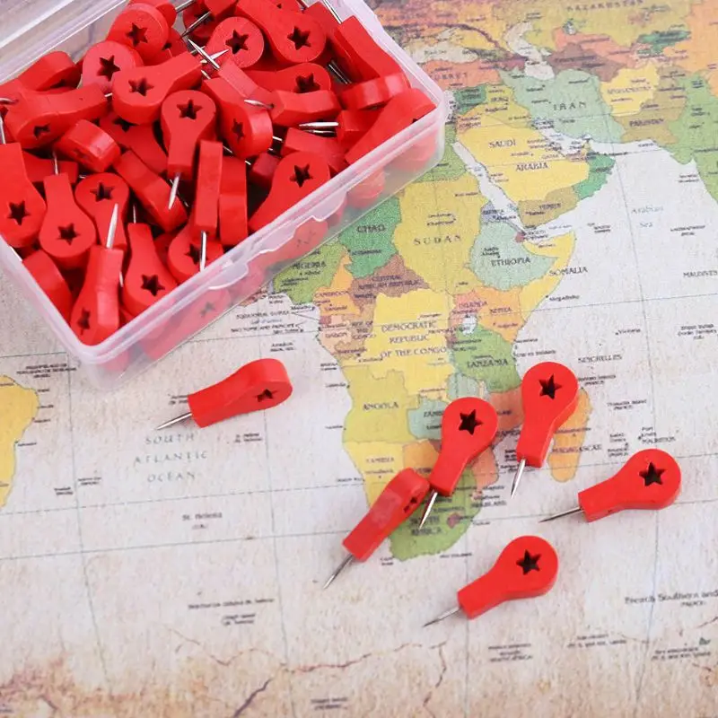 

80Pcs Map Markers Wooden Drawing Photo Wall Studs Cork Board Push Pins Thumbtack 090F