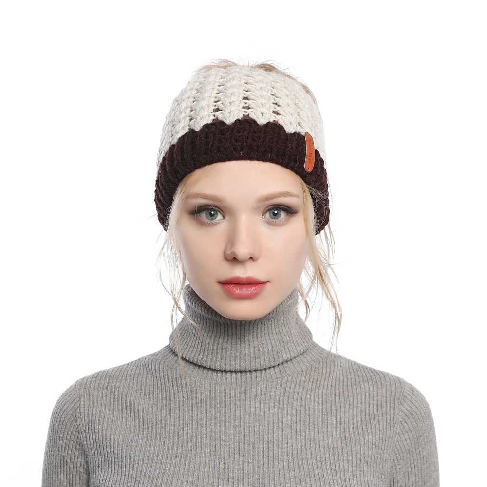 Europe, America, autumn and winter, new, matching, hole, cap, cap, empty top, knitted wool cap, ponytail cap, warm hat