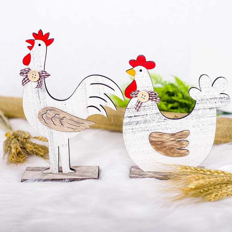 

Easter Decorations Wooden Cock Hen Shapes for Home Stand Ornaments Wooden Toy Room Decoration Craft Children Gifts