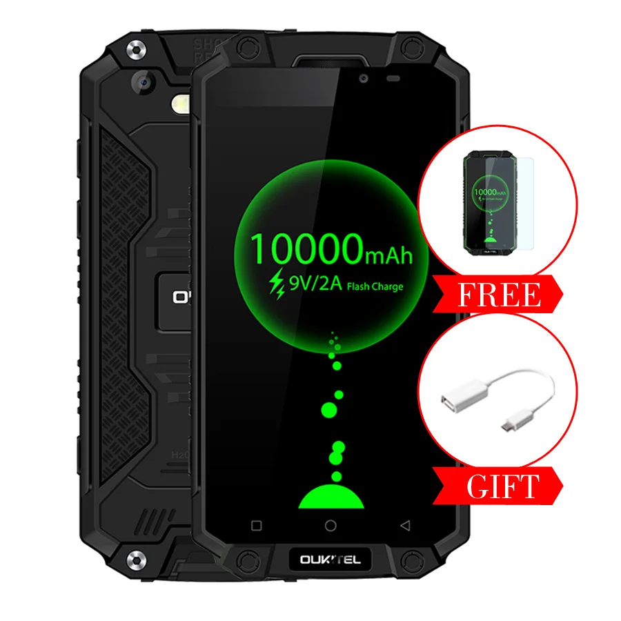 Black Oukitel K10000 Max IP68 водонепроницаемый пылезащитный ударопрочный мобильный телефон Android 7,0 MT6753 Восьмиядерный 3 ГБ ОЗУ 32 Гб ПЗУ 5," 10000 мАч - Цвет: Black
