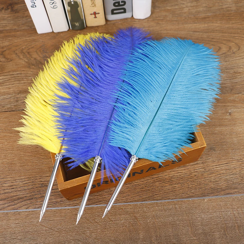 

11 Colors Ostrich Feather Quill Ballpoint Pen Wedding Party Wonderful Gift Signature Pen Party Gift Home Decoration
