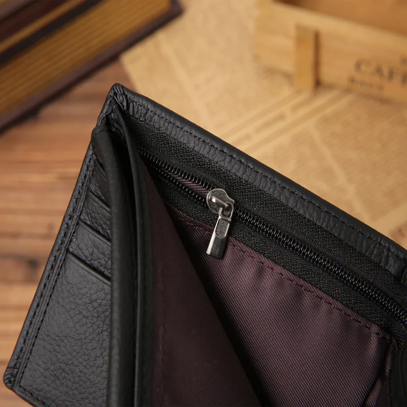 

100% Genuine Leather Men Wallets Premium Product Real Cowhide Wallets for Man Short Black Homme