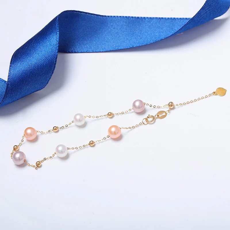 YS 5-6 мм натуральный пресноводный жемчужный браслет Настоящее 18 К желтое золото