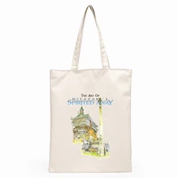 Totoro Miyazaki Hayao Anime Spirit Away Japanese Anime Cartoon Printing Female Shoulder Canvas Bag Shopping Bags Tote Bags