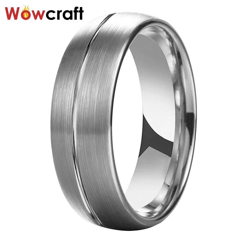 7mm Gold/Silver color Tungsten Rings for Men Women Wedding Band Grooved Offset Comfort Fit Domed