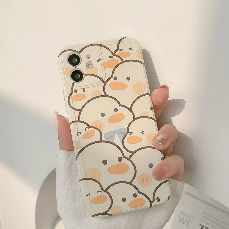 

Cute Yellow Duck Phone Cases For iPhone 12 Pro Max 11 Xr Xs 7 8 Plus 12 Mini Cartoon Kawaii Protection Silicone Cover Anime Case