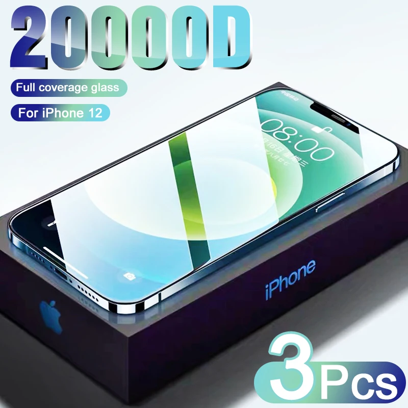 3 шт полное покрытие защитное стекло для iPhone 11 12 Pro Max закаленное SE 6 7 8 plus X XR XS