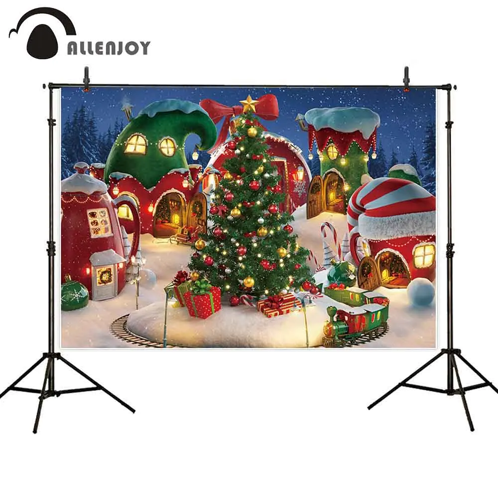 Allenjoy фотография Рождественский фон дерево парк конфеты бар поезд Дом снег
