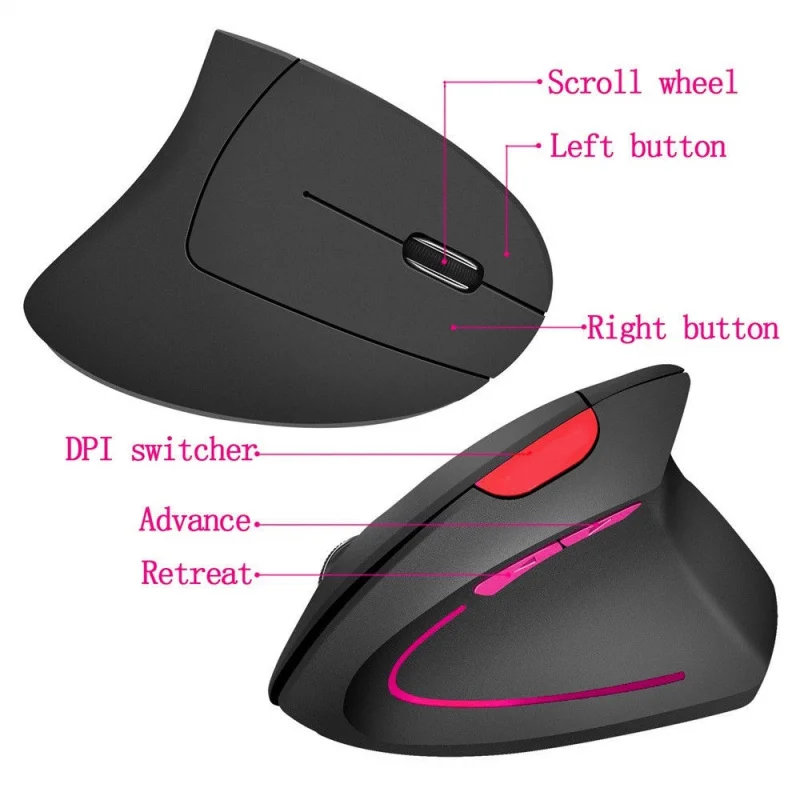 WirelessVertical Mouse 2.4GHz Rechargeable Five Generation Optical Laptop USB |