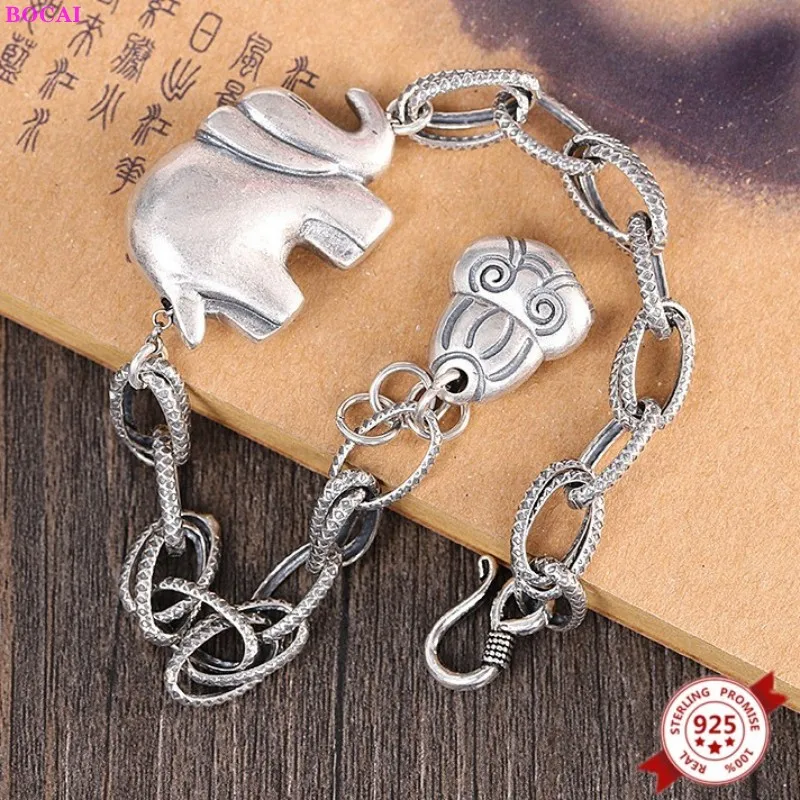 

BOCAI 925 Sterling Silver Charm Bracelets 2021 New Simple Small Elephant Bangle Women's Pure Argentum Hand Chain Jewelry