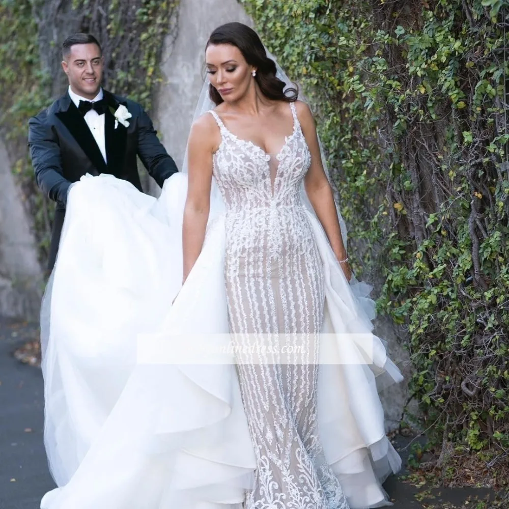 

Vestidos De Novia Hot Gorgeous Mermaid Wedding Dresses Robe de Mariee Sexy V-Neck Wedding Bridal Gown Beads Appliques Lace