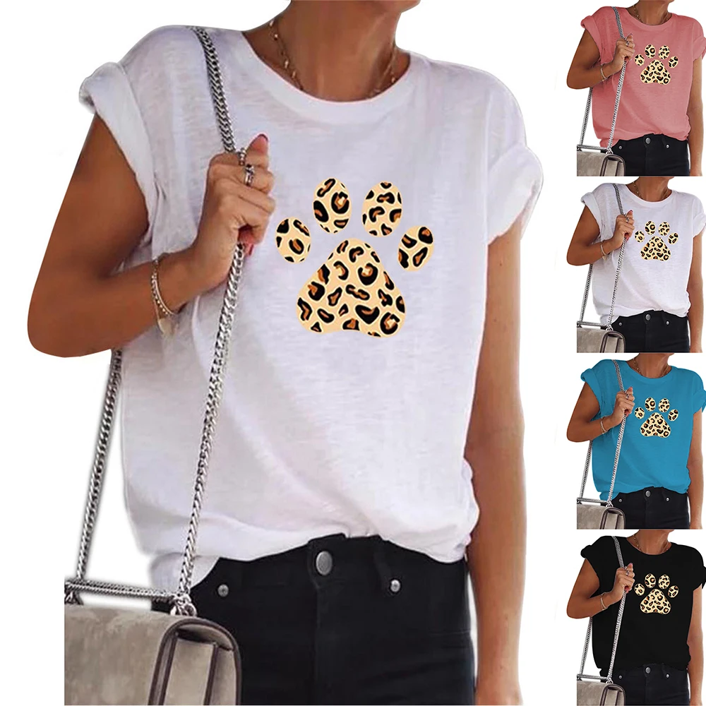 

2021 New Hit Women Short Sleeve Crew Neck Loose Casual T-shirts Summer Leopard Printed Tops Harajuku Female Clothing