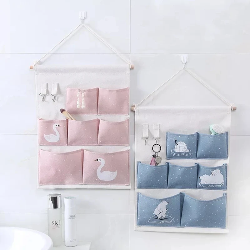 

Lovely Swan Door Wall Hanging Bag Sundries Wardrobe organizer Underwear Socks Storage Bags Desktop Storage Box Toys Organizer