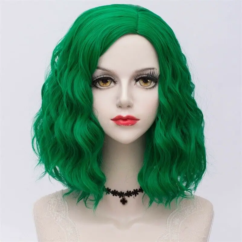 green wig 27 стиль радуги многоцветные Хэллоуин 35 см вьющиеся синтетические парик Лолита Средний Омбре вечерние Косплей - Цвет: green wig