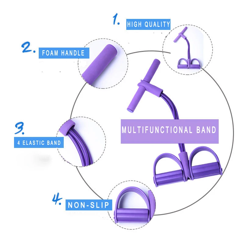 Эластичный тренажер для живота 4 эластичных резинки тренировок фитнес