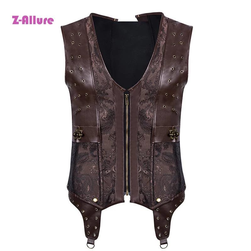 Стимпанк для мужчин 8 железные косточки жилет корсет передняя молния винтажный а