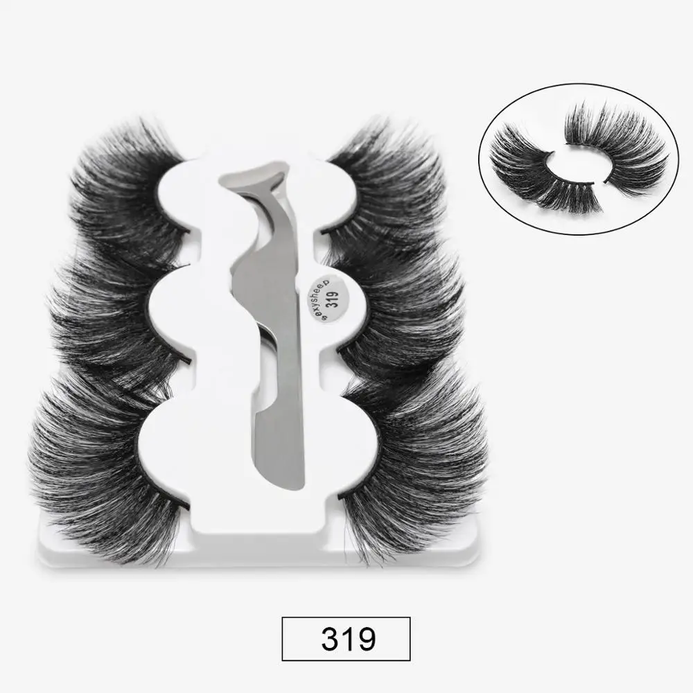 319 SEXYSHEEP, 3 пары, 25 мм, 8D, норковые ресницы, натуральные, длинные, для завивки накладных ресниц, объем, накладные ресницы, макияж, удлинение, ресницы «maquiagem» - Цвет: 319