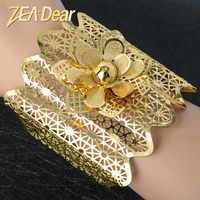 zeadear jewelry big bangle romantic hollow flower style for women copper gold planted adjustable gift party engagement wedding