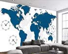 Настенные 3d обои Bacal на заказ, минималистичное 3d-изображение времени, синяя карта мира, часы, фон для украшения стены, картина 5D, бумага для стен Худа
