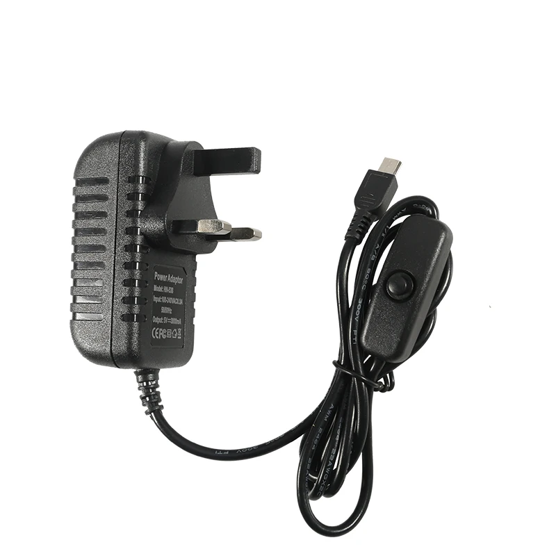 Источник питания Aokin для Raspberry 5 В 3 А регулируемая кнопка переключения Pi 3B адаптер