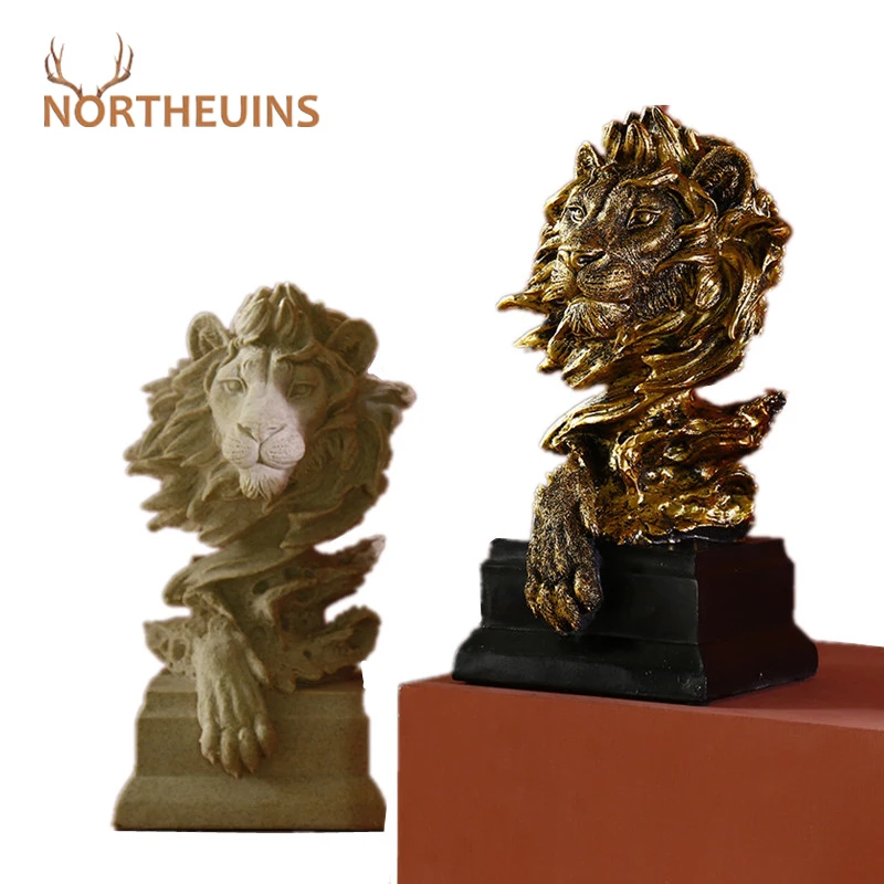 

NORTHEUINS Sandstone Lion King of Beasts Statues Modern Animal Figurines for Interior Desk Sculpture Home Decoration Accessories