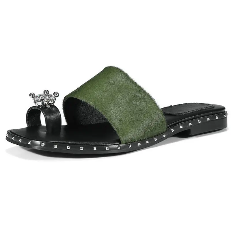 Женские сандалии с квадратным носком из конского волоса женские шлепанцы на