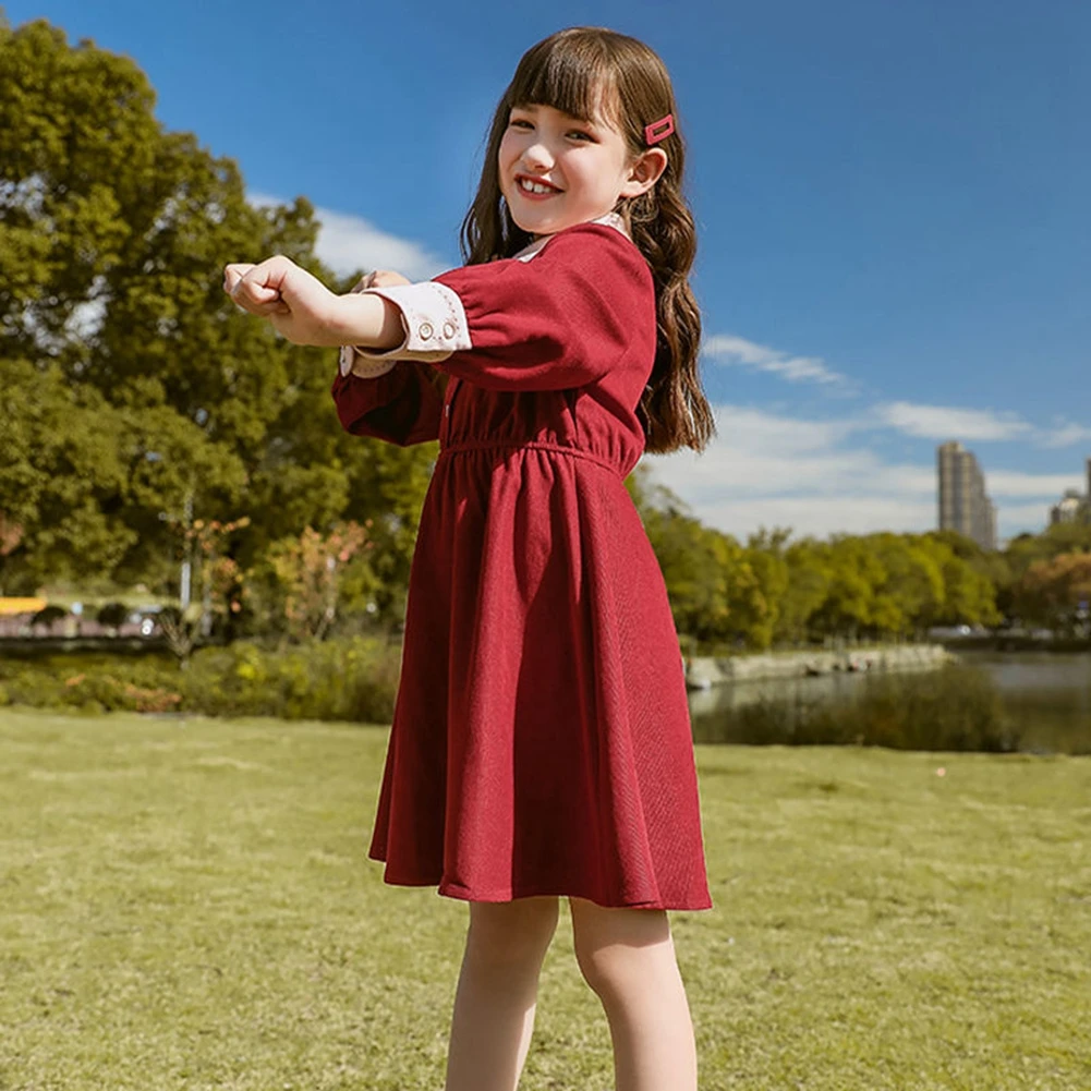 

Teenage Girls Red Long Sleeve Dress 2021 New Big Kids Turn Down Collar Princess Dresses for Girls Toddler Fall Clothes 10 12 14