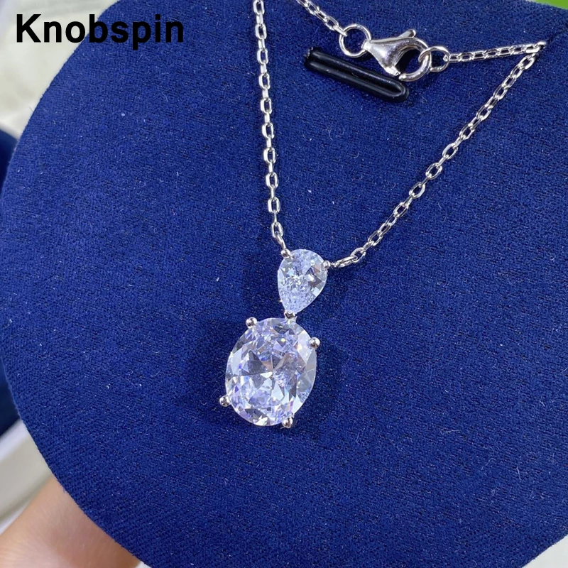 

Knobspin Pure 925 Sterling Silver Radion Cutting Oval Full Diamonds Necklace For Women Wedding Party Accessories Fine Jewelry